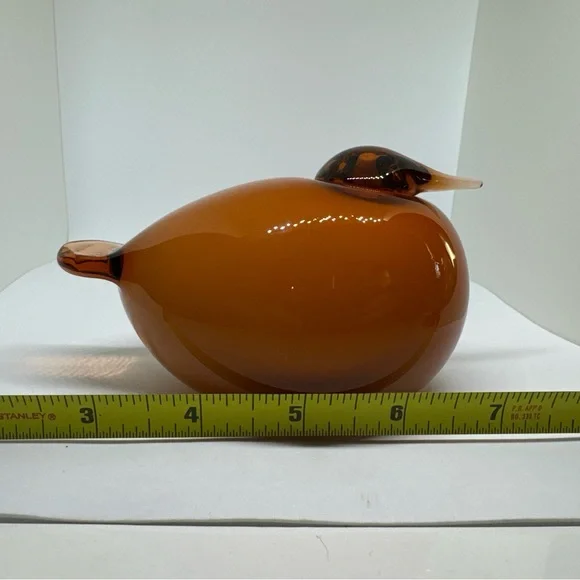 Oiva Toikka Glass Bird Orange Kuulas by Iittala Finland Sculpture, Puffball